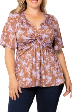 Abby Twist Front Lavender Florals Top - Plus