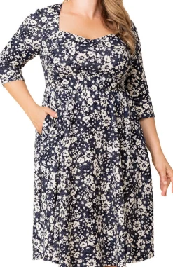 Aegean Blue Florals Royal Sweetheart Cocktail Dress - Plus