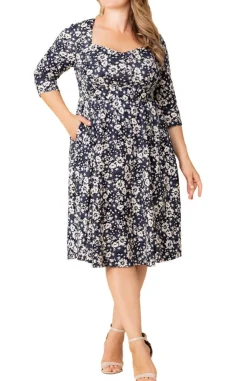 Aegean Blue Florals Royal Sweetheart Cocktail Dress - Plus