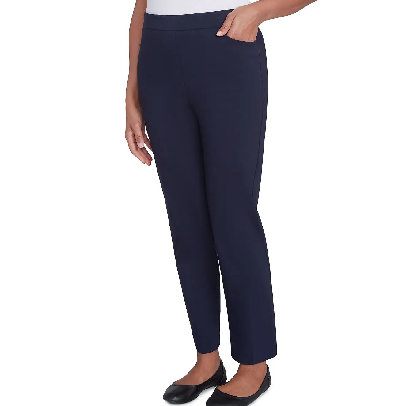 Alfred Dunner Classic Allure Fit Proportioned Pant with Elastic Comfort Waistband, Short