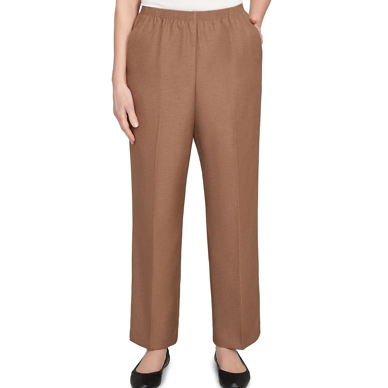 Alfred Dunner Classic Signature Fit Textured Trousers with All-around Elastic Waistband, Petite
