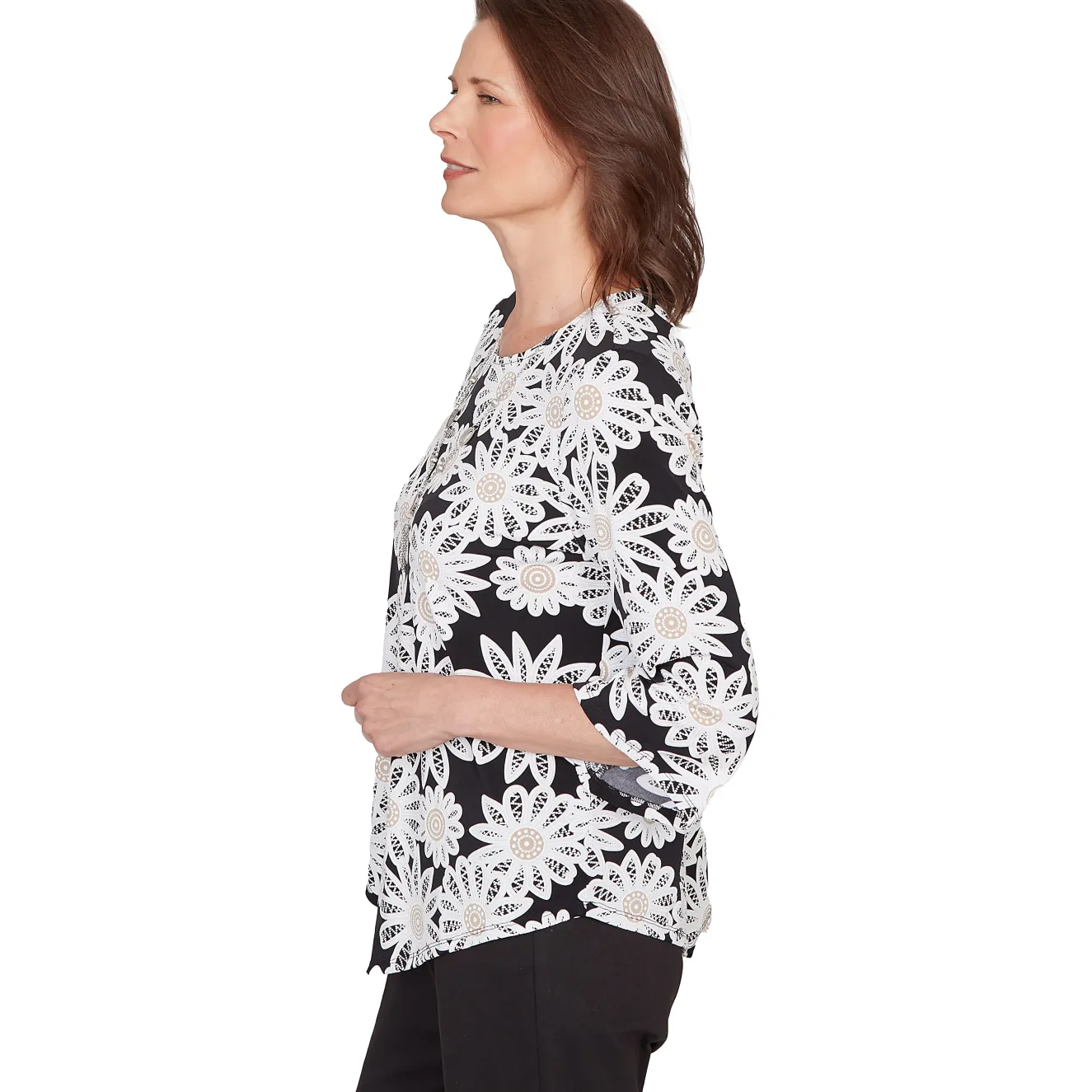 Alfred Dunner Daisy Pointed Hem Top with Necklace, Petite