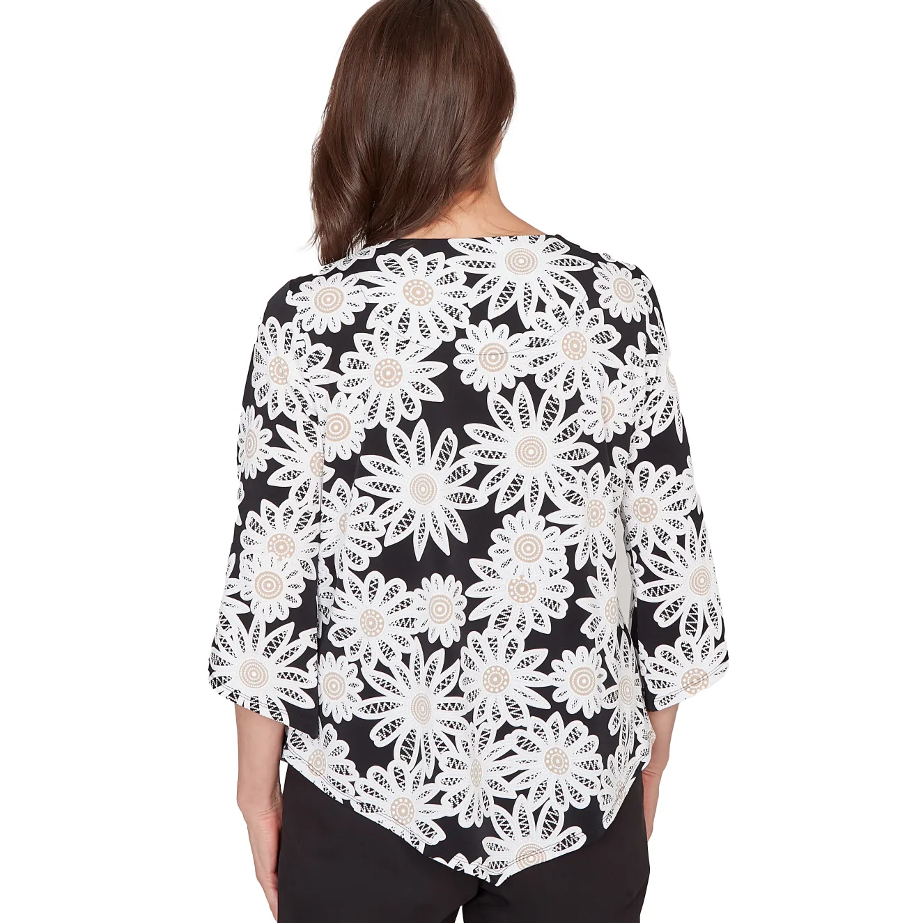Alfred Dunner Daisy Pointed Hem Top with Necklace, Petite