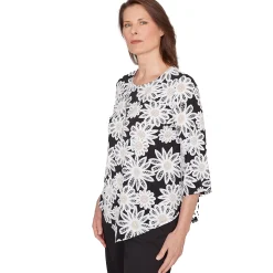 Alfred Dunner Daisy Pointed Hem Top with Necklace, Petite
