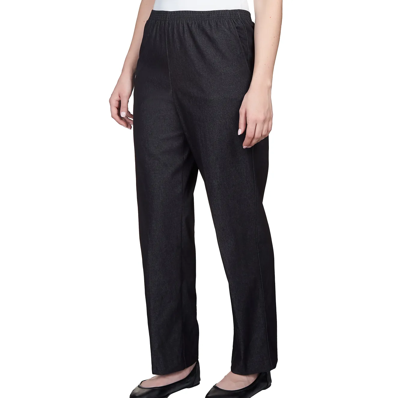 Alfred Dunner Denim Comfort Waistband Mid Rise Regular Fit Straight Leg Pant Short Length, Petite