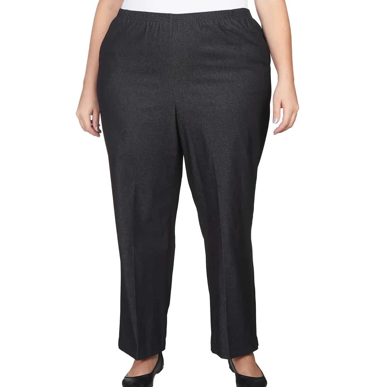 Alfred Dunner Denim Comfort Waistband Mid Rise Regular Fit Straight Leg Pant Short Length, Plus