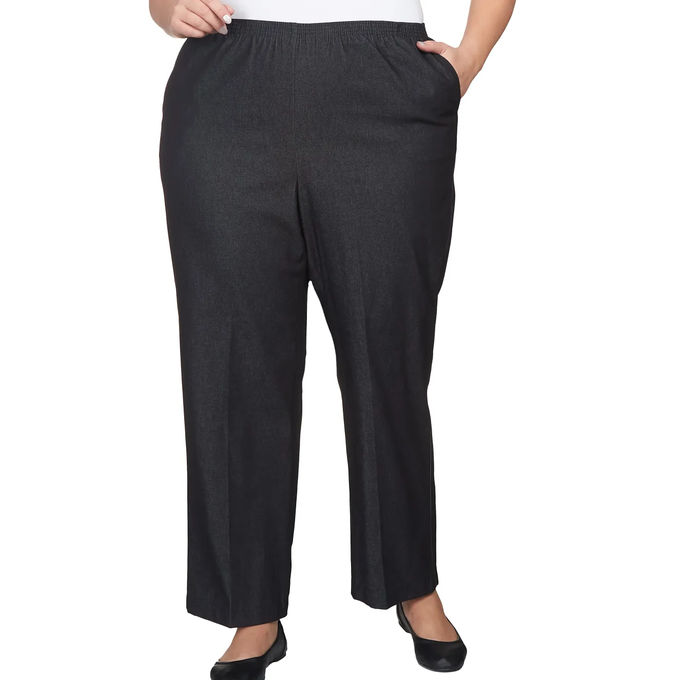 Alfred Dunner Denim Comfort Waistband Mid Rise Regular Fit Straight Leg Pant Short Length, Plus