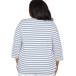 Alfred Dunner Floral Embroidered Stripe Top with Necklace, Plus