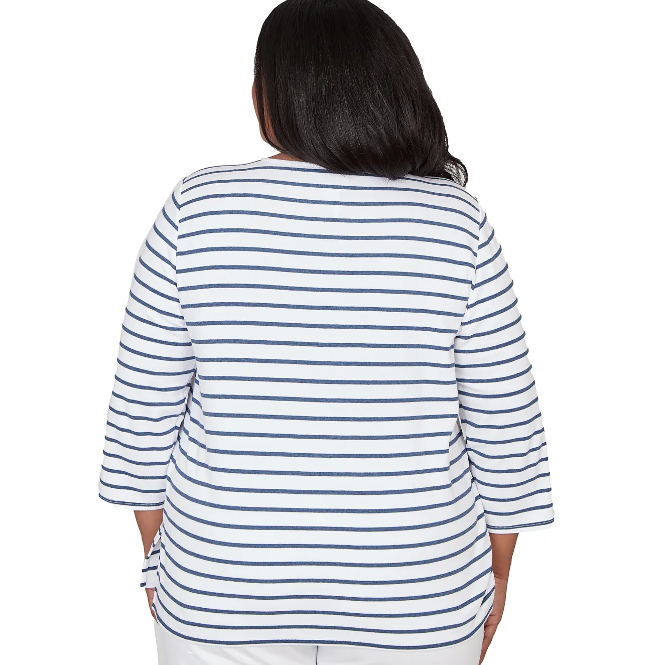 Alfred Dunner Floral Embroidered Stripe Top with Necklace, Plus