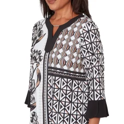 Alfred Dunner Floral Geo Patchwork Split Neck Top, Petite