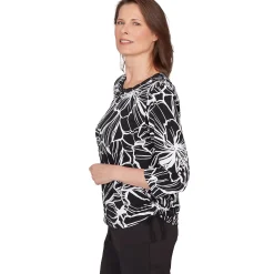 Alfred Dunner Floral Linework Side Tie Ruched Top