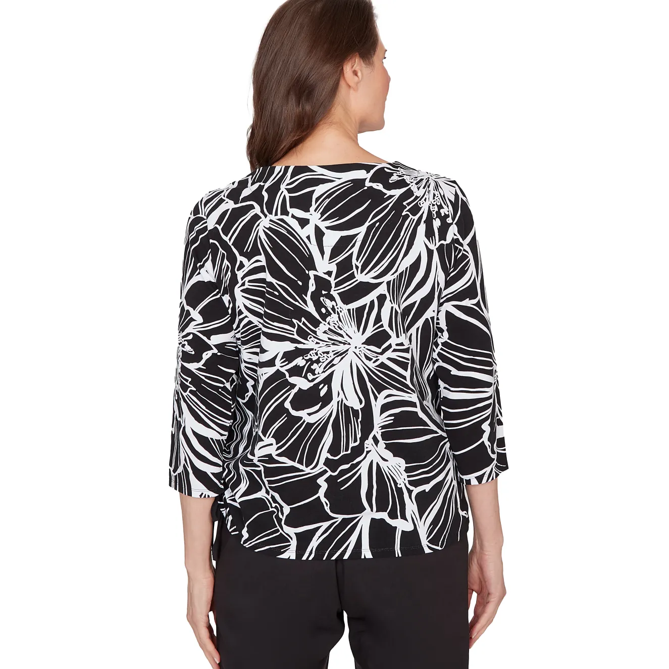 Alfred Dunner Floral Linework Side Tie Ruched Top
