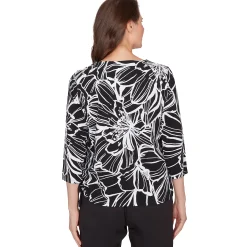 Alfred Dunner Floral Linework Side Tie Ruched Top, Petite