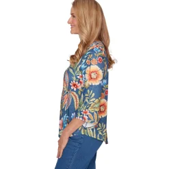 Alfred Dunner Floral Print Pointed Hem Top with Necklace, Petite