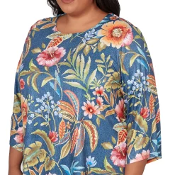 Alfred Dunner Floral Print Pointed Hem Top with Necklace, Plus