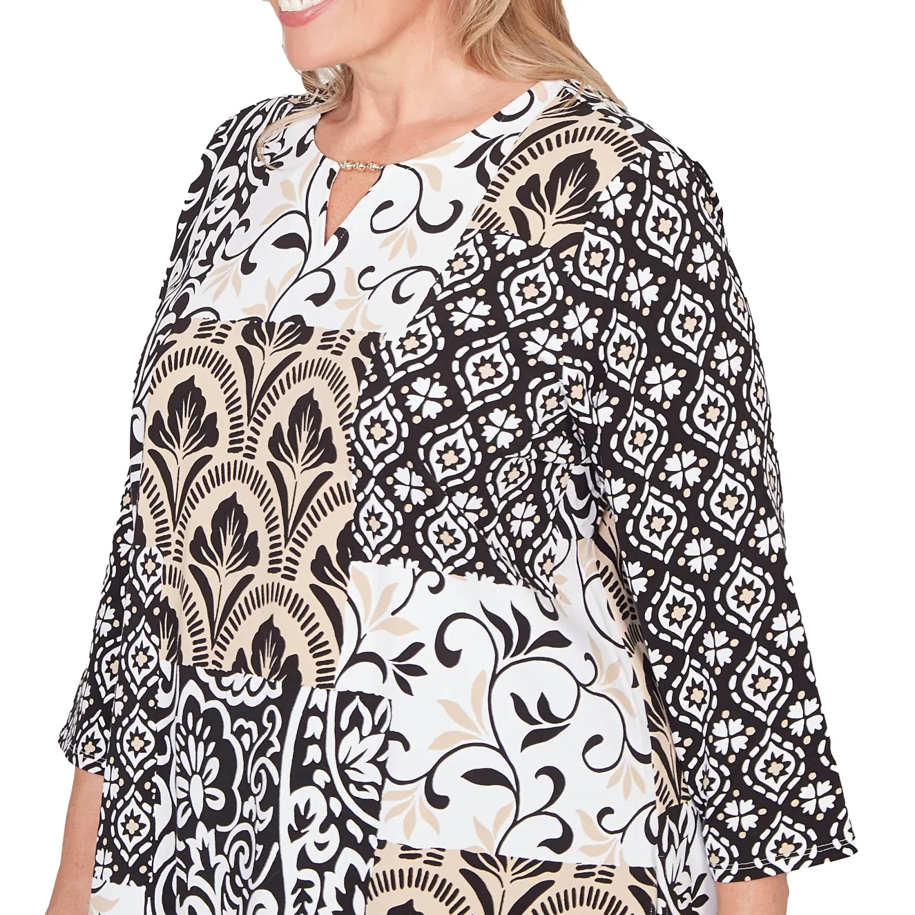 Alfred Dunner Geometric Scroll Patchwork Split Neck Top, Plus