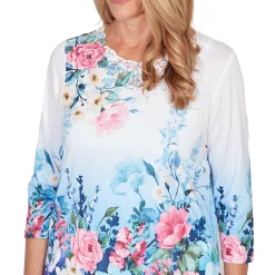 Alfred Dunner Ombre Border Floral Lace Top