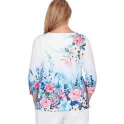 Alfred Dunner Ombre Border Floral Lace Top