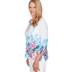 Alfred Dunner Ombre Border Floral Lace Top