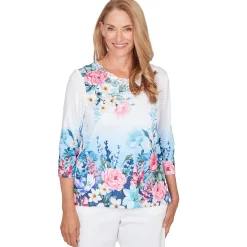 Alfred Dunner Ombre Border Floral Lace Top