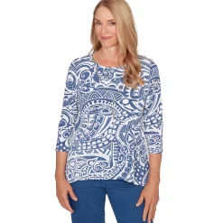 Alfred Dunner Paisley Swirl Sharkbite Hem Top with Necklace, Petite