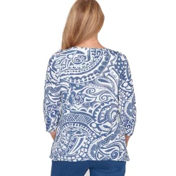 Alfred Dunner Paisley Swirl Sharkbite Hem Top with Necklace, Petite