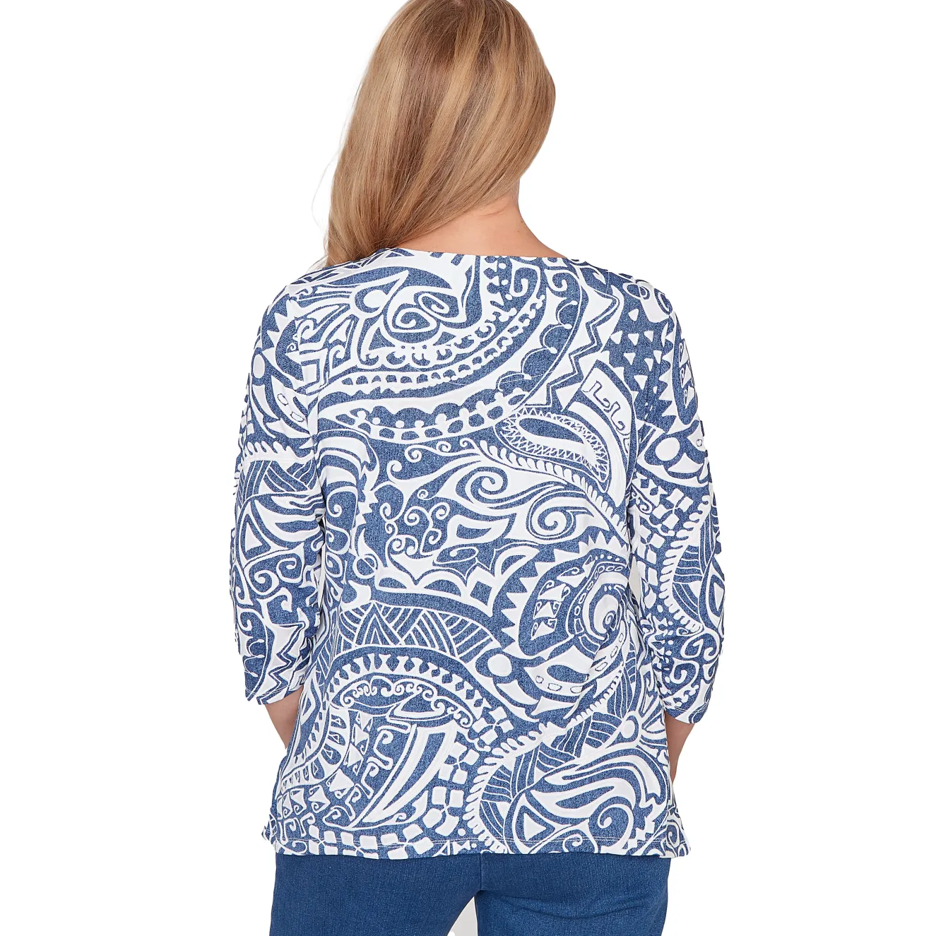 Alfred Dunner Paisley Swirl Sharkbite Hem Top with Necklace, Petite