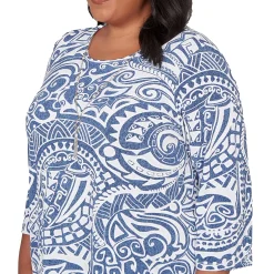 Alfred Dunner Paisley Swirl Sharkbite Hem Top with Necklace, Plus
