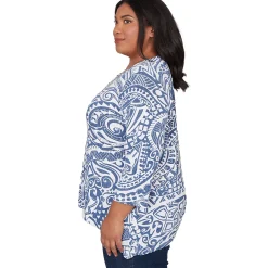 Alfred Dunner Paisley Swirl Sharkbite Hem Top with Necklace, Plus
