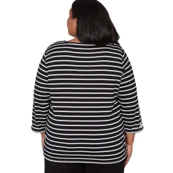 Alfred Dunner Pinstripe Embroidered Sleeve Top with Necklace, Plus