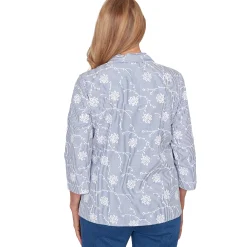 Alfred Dunner Puff Print Pinstripe Embroidered Button Down Top, Petite