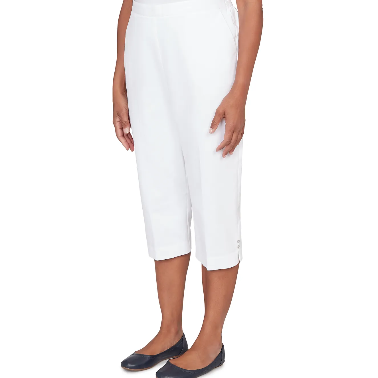 Alfred Dunner Solid Twill Button Hem Capri Pant
