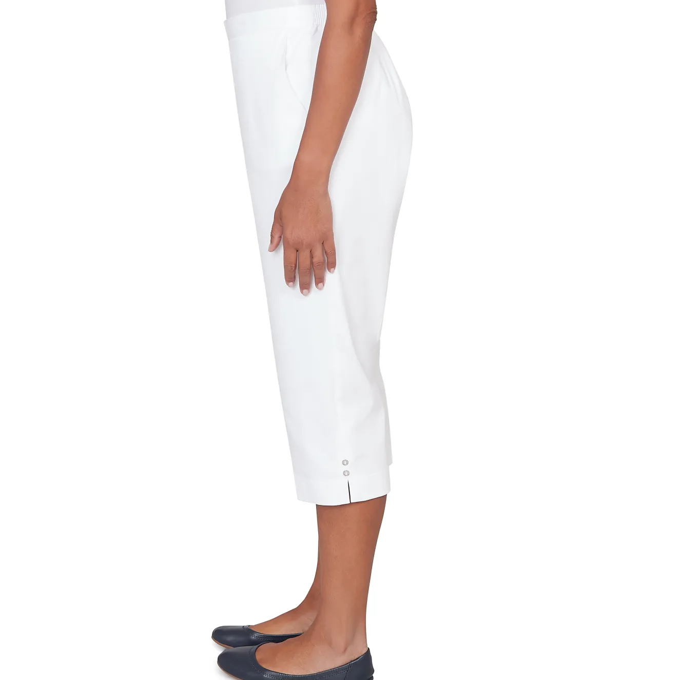 Alfred Dunner Solid Twill Button Hem Capri Pant