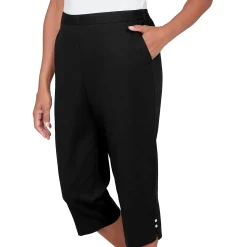 Alfred Dunner Solid Twill Button Hem Capri Pant