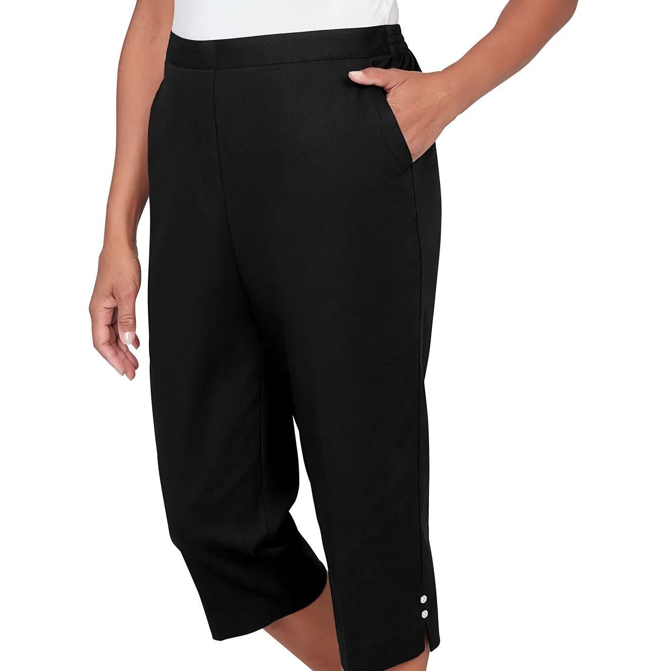 Alfred Dunner Solid Twill Button Hem Capri Pant
