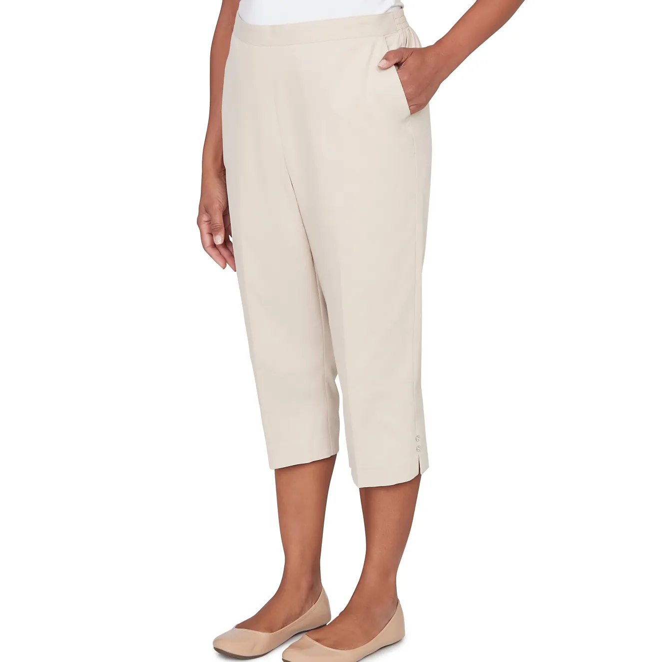 Alfred Dunner Solid Twill Button Hem Capri Pant