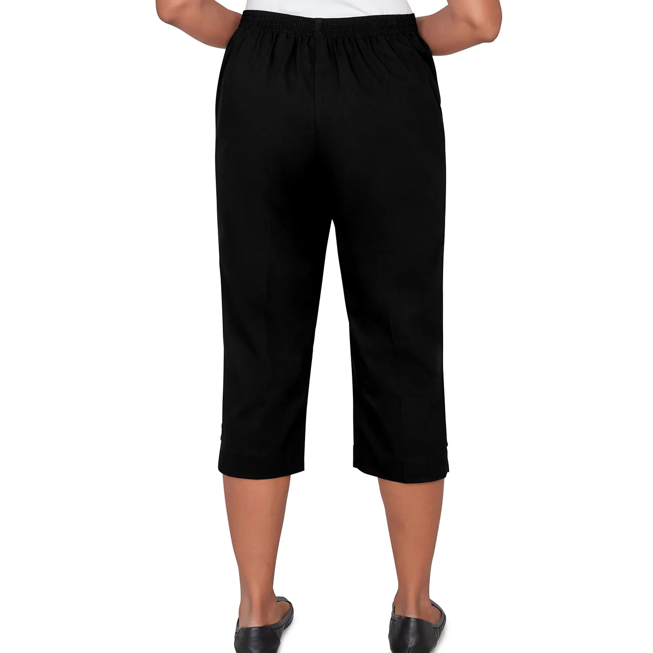 Alfred Dunner Solid Twill Button Hem Capri Pant- Petite