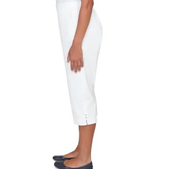 Alfred Dunner Solid Twill Button Hem Capri Pant- Petite