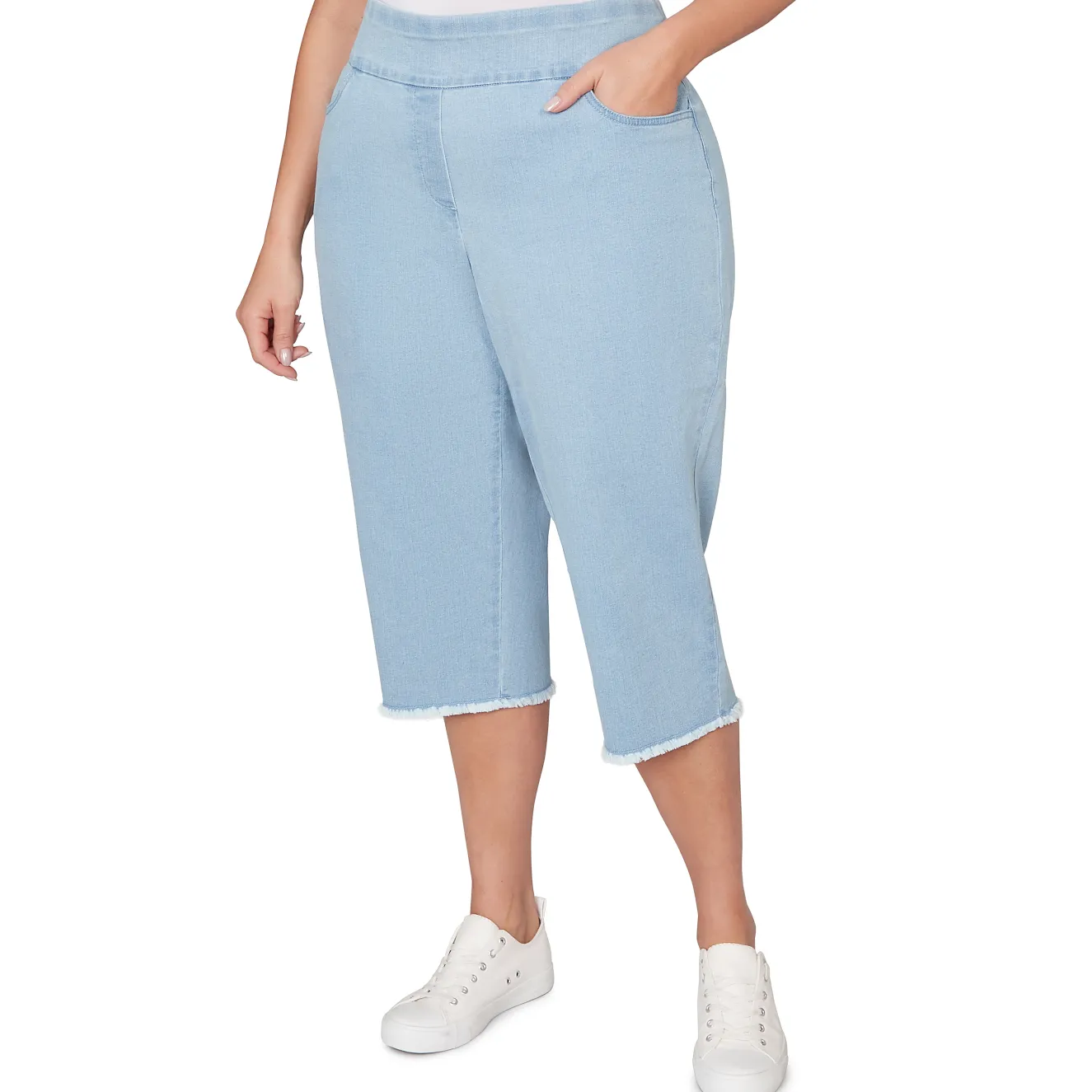 Alfred Dunner Super Stretch Denim Fringe Capri Pant - Plus
