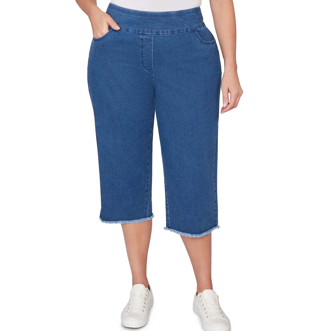 Alfred Dunner Super Stretch Denim Fringe Capri Pant - Plus