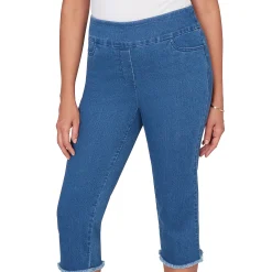 Alfred Dunner Super Stretch Denim Fringe Capri Pant- Petite