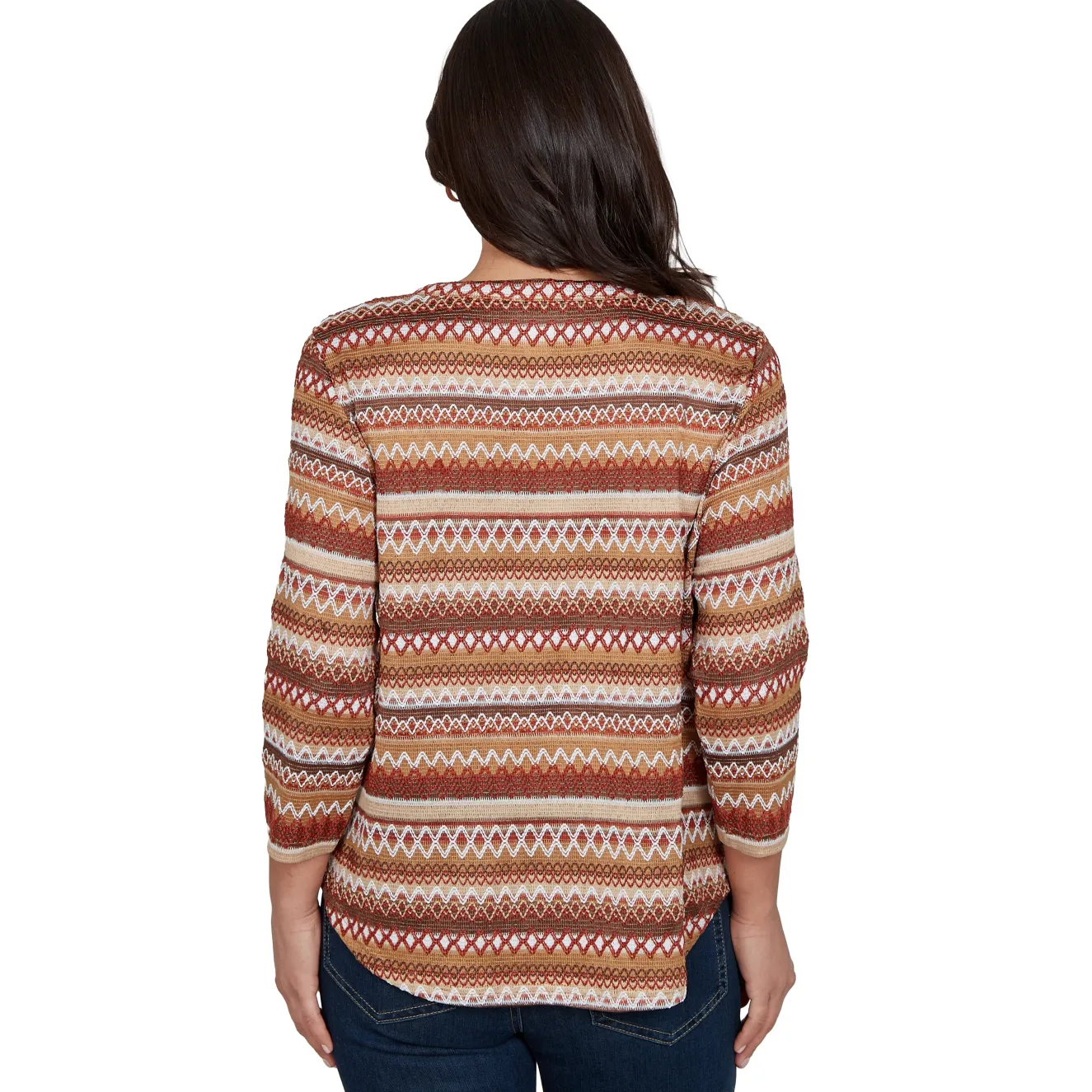 Alfred Dunner Textured Stripe Knit Top with Necklace - Tan