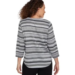 Alfred Dunner Textured Stripe Knit Top with Necklace - Grey