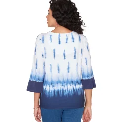 Alfred Dunner Tie Dye Border Split Neck Top, Petite