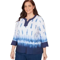 Alfred Dunner Tie Dye Border Split Neck Top, Plus