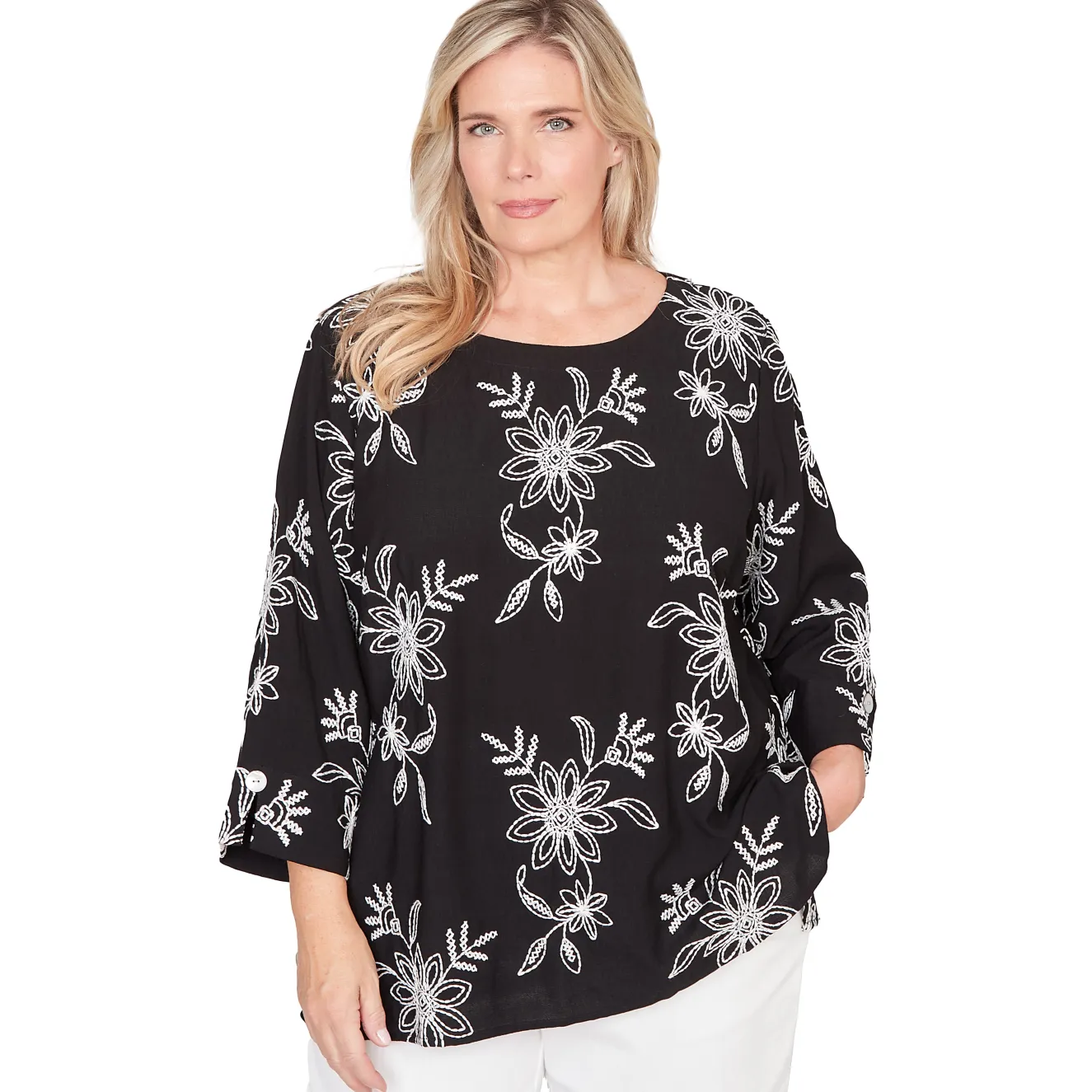 Alfred Dunner Tossed Floral Embroidered Top, Plus