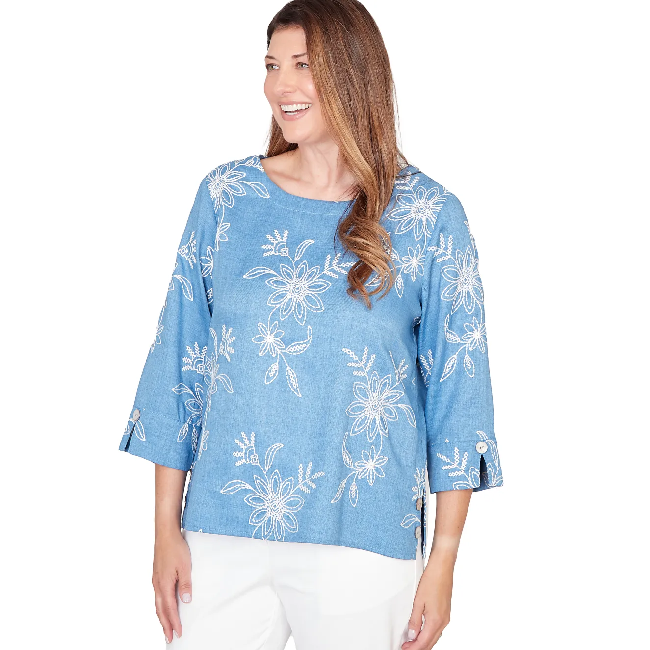 Alfred Dunner Tossed Floral Embroidered Top
