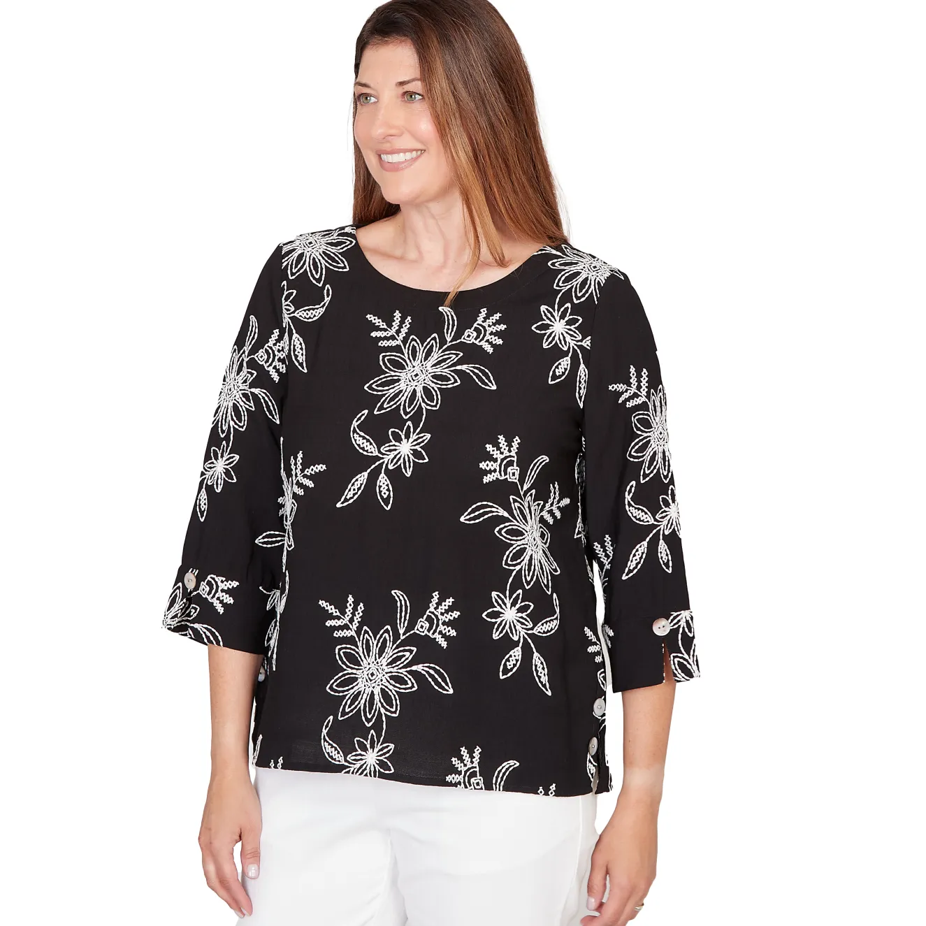 Alfred Dunner Tossed Floral Embroidered Top