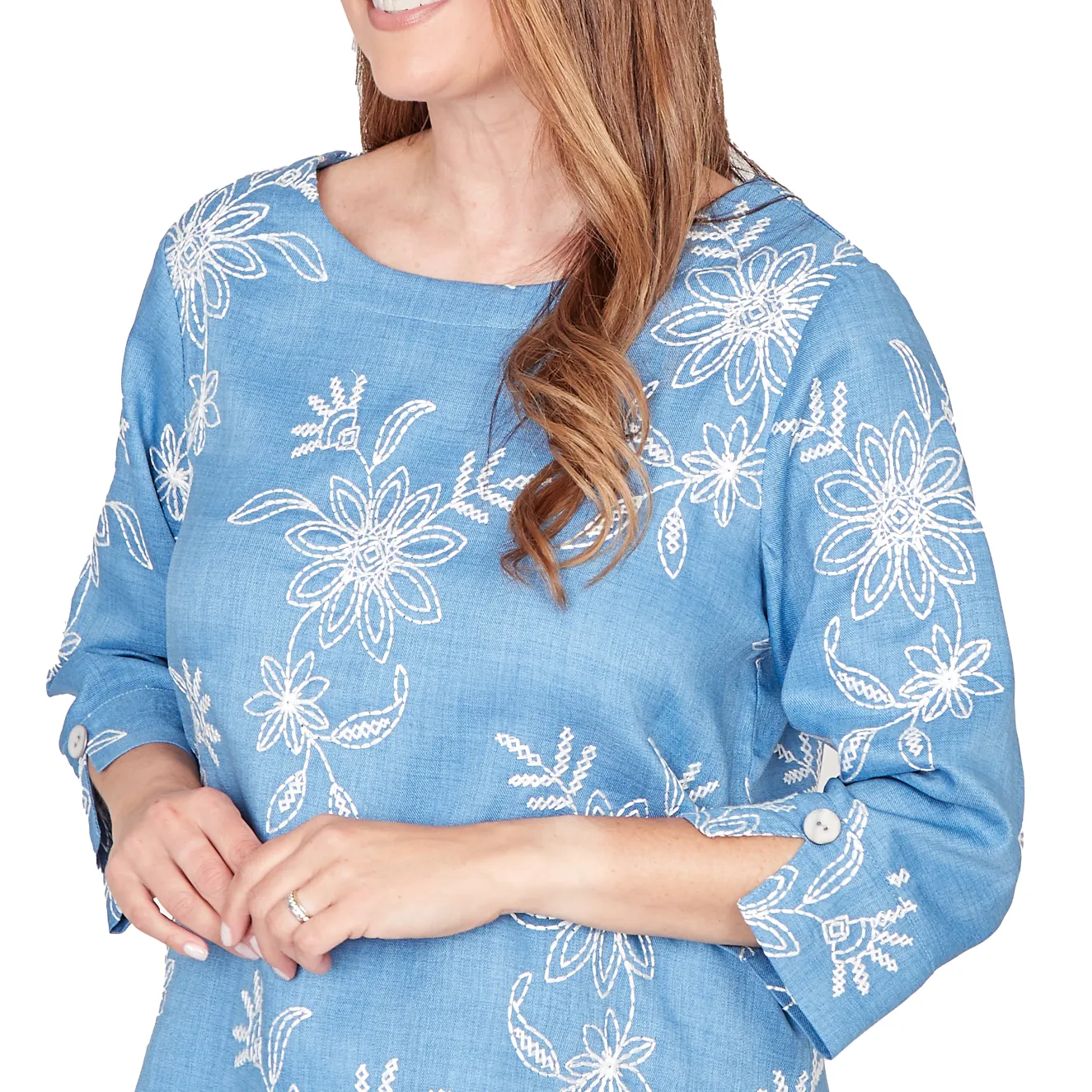 Alfred Dunner Tossed Floral Embroidered Top