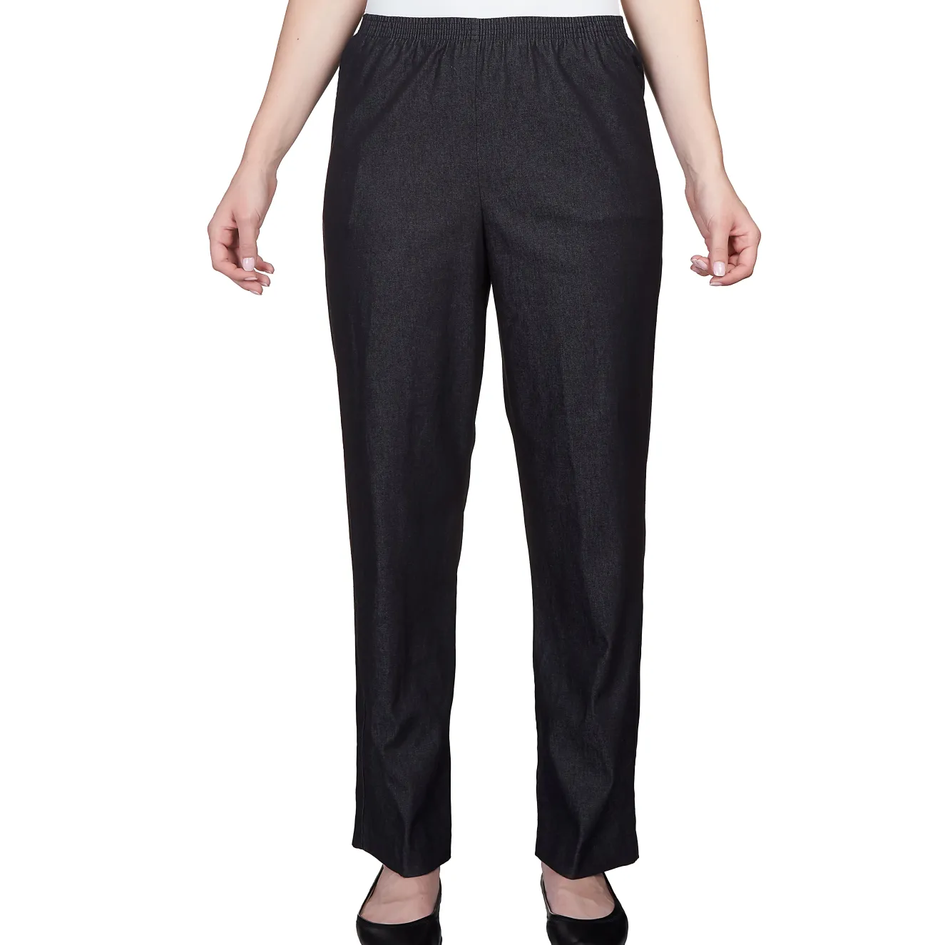 Alfred Dunner Women's Denim Comfort Waistband Mid Rise Regular Fit Straight Leg Pant, Average Length